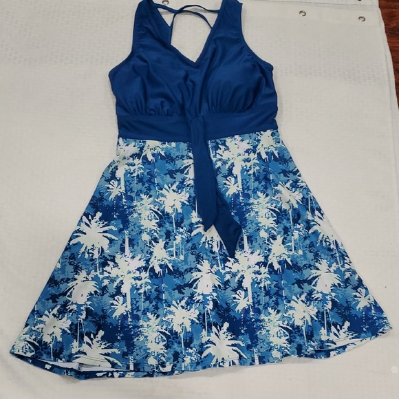 Kate Kasin Other - Kate Kasin Tropical Blue Halter Swim Dress Size S